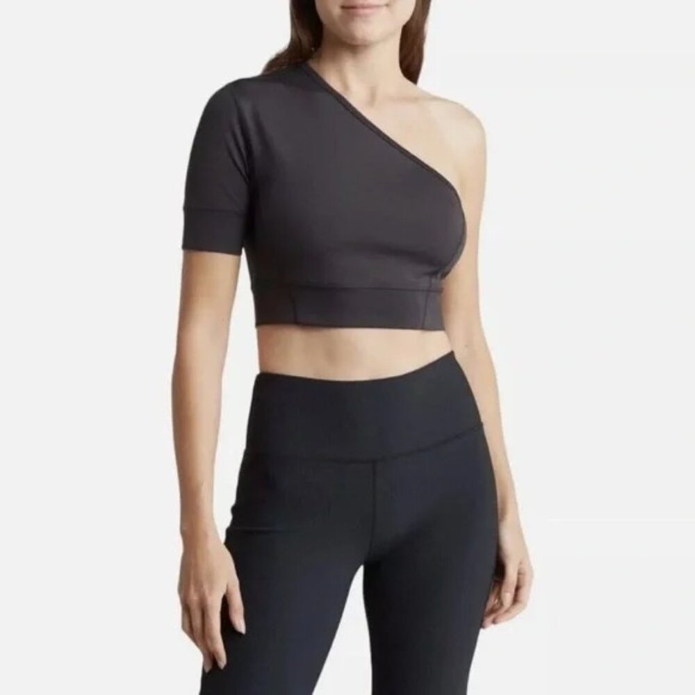 Zella Black Asymmetrical Crop Top - Size Medium